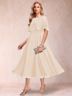 Celeste Rose Champagne back view mother of the bride dress