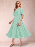 Celeste Rose Mint Green front view mother of the bride dress