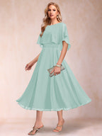 Celeste Rose Pool Blue front view mother of the bride dress