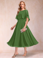 Celeste Rose Olive Green front view mother of the bride dress