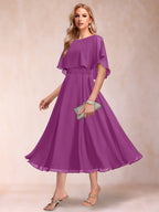 Celeste Rose Orchid front view mother of the bride dress