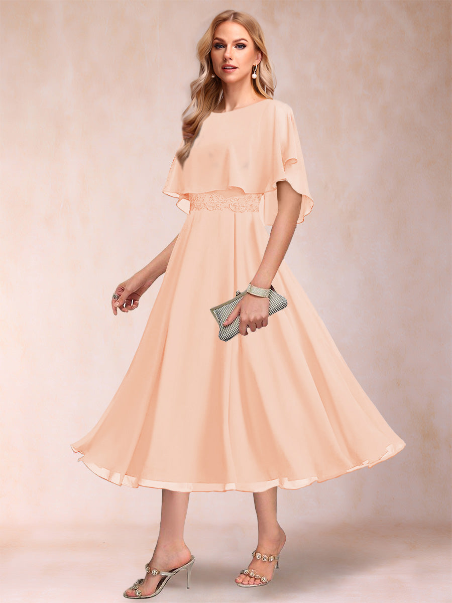 Celeste Rose Peach front view mother of the bride dress
