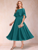 Celeste Rose Peacock front view mother of the bride dress