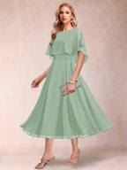 Celeste Rose Sage Green back view mother of the bride dress