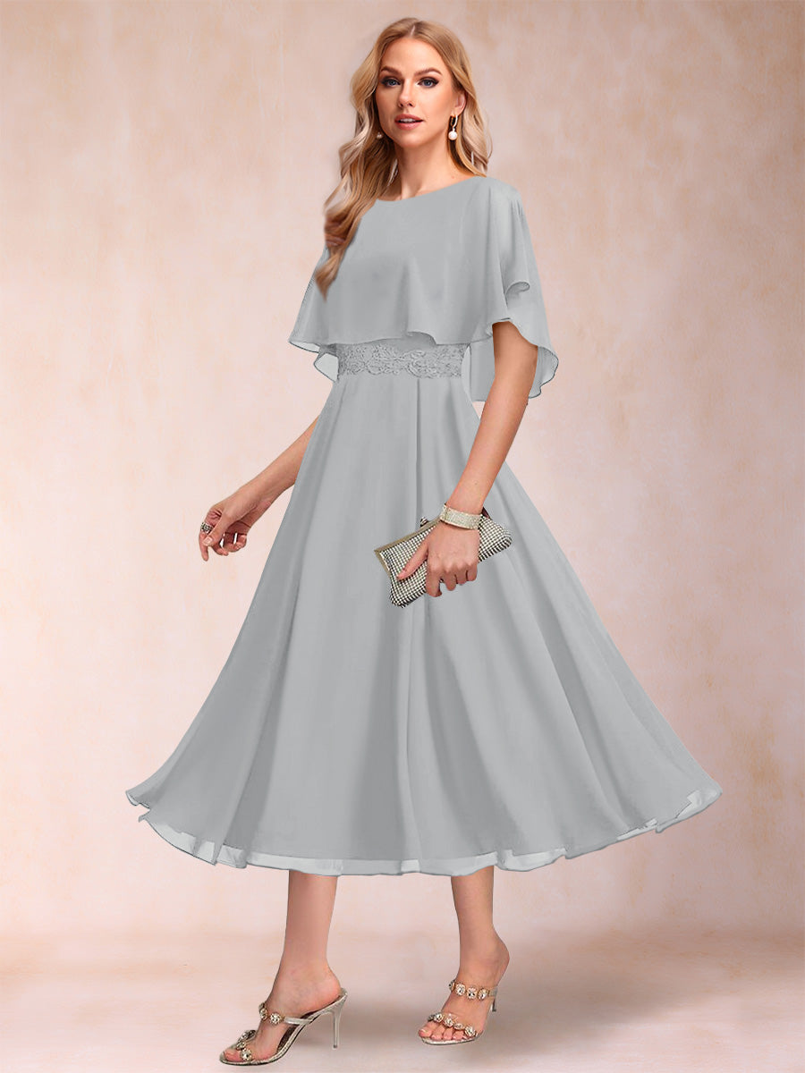 Celeste Rose Silver front view mother of the bride dress