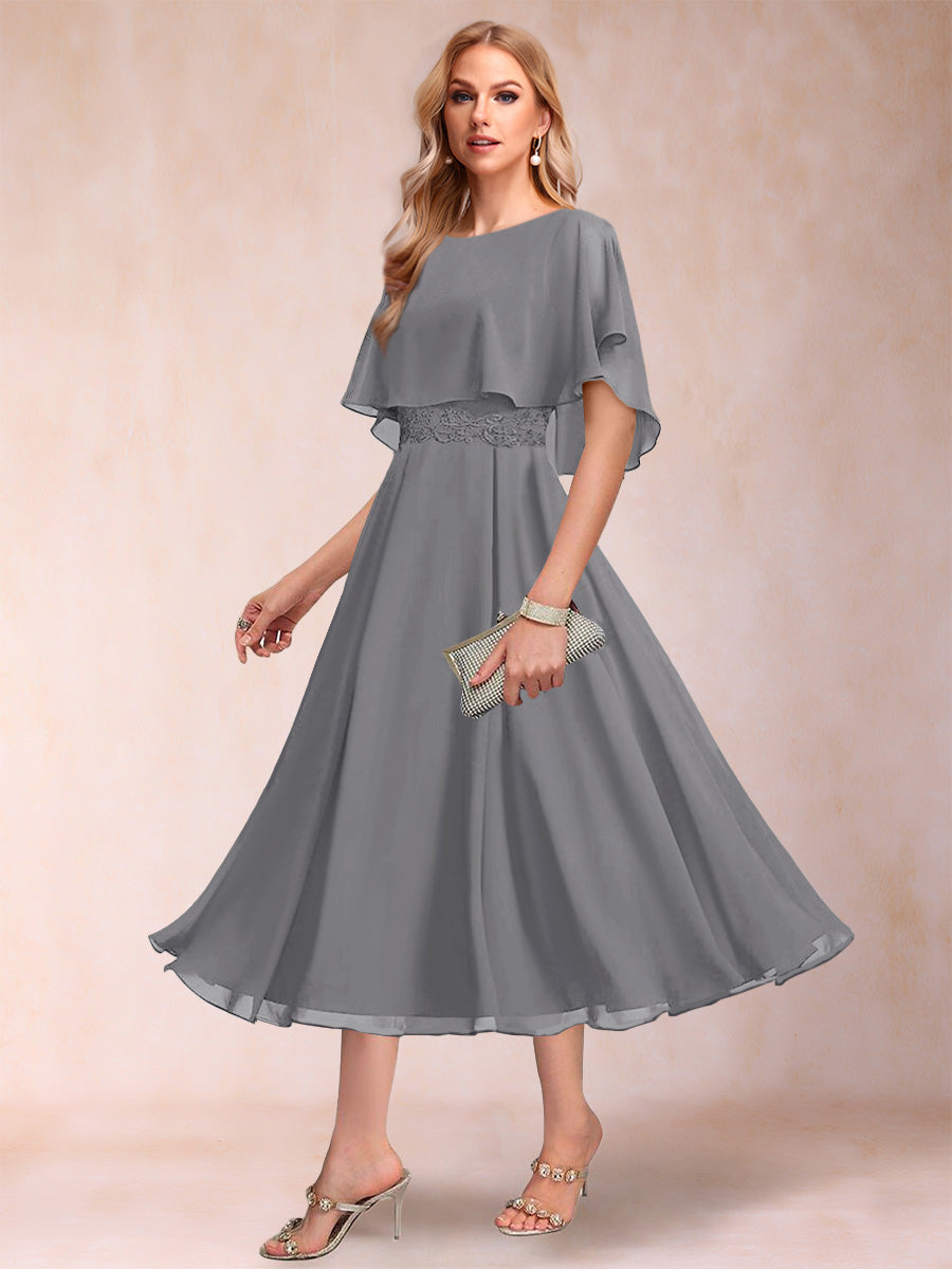 Celeste Rose Steel Grey front view mother of the bride dress