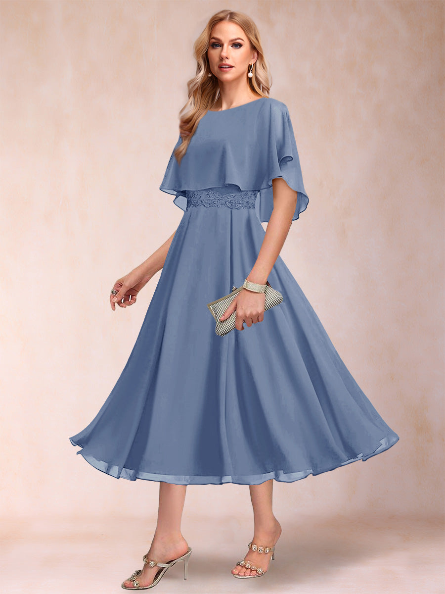 Celeste Rose Steel Blue front view mother of the bride dress