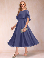 Celeste Rose Dusty Blue back view mother of the bride dress