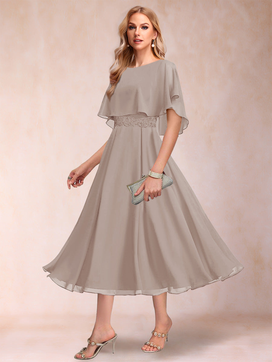 Celeste Rose Taupe front view mother of the bride dress