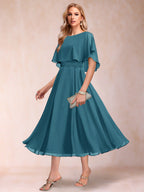Celeste Rose Teal front view mother of the bride dress