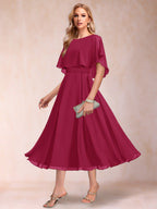 Celeste Rose Burgundy side view mother of the bride dress