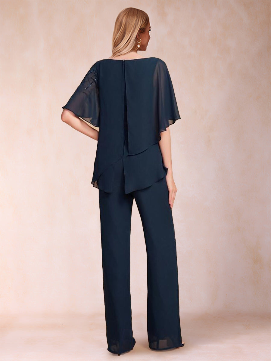 Eleanor Elise Navy Blue back view mother of the bride dress
