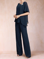 Eleanor Elise Navy Blue fabric detail mother of the bride dress