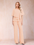 Xaviera Peach front view wedding guest dress