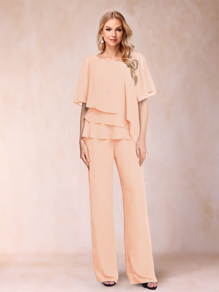 Xaviera Peach front view wedding guest dress