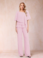 Eleanor Elise Rose Pink front view mother of the bride dress