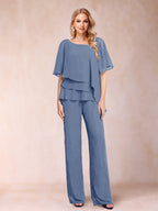 Eleanor Elise Steel Blue front view mother of the bride dress