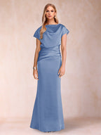 Celia Elise Steel Blue front view mother of the bride dress