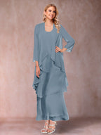 Isadora Elise Dusty Blue front view mother of the bride dress
