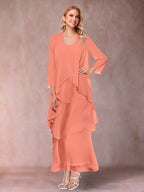 Isadora Elise Coral front view mother of the bride dress