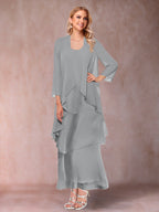 Isadora Elise Silver front view mother of the bride dress