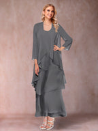 Isadora Elise Steel Grey front view mother of the bride dress