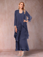 Isadora Elise Dusty Blue back view mother of the bride dress