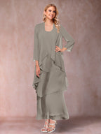 Isadora Elise Taupe front view mother of the bride dress