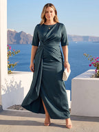 Fiona Elise Navy Blue front view mother of the bride dress