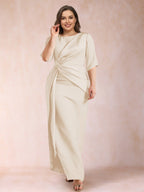 Iliana Champagne back view wedding guest dress