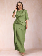 Iliana Olive Green front view wedding guest dress