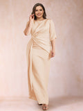Iliana Peach front view wedding guest dress