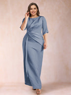 Fiona Elise Steel Blue front view mother of the bride dress