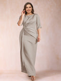 Iliana Taupe front view wedding guest dress