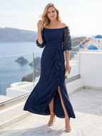 Jolene Navy Blue front view wedding guest dress