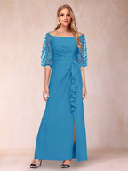 Jolene Ocean Blue front view wedding guest dress