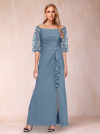 Jolene Steel Blue front view wedding guest dress