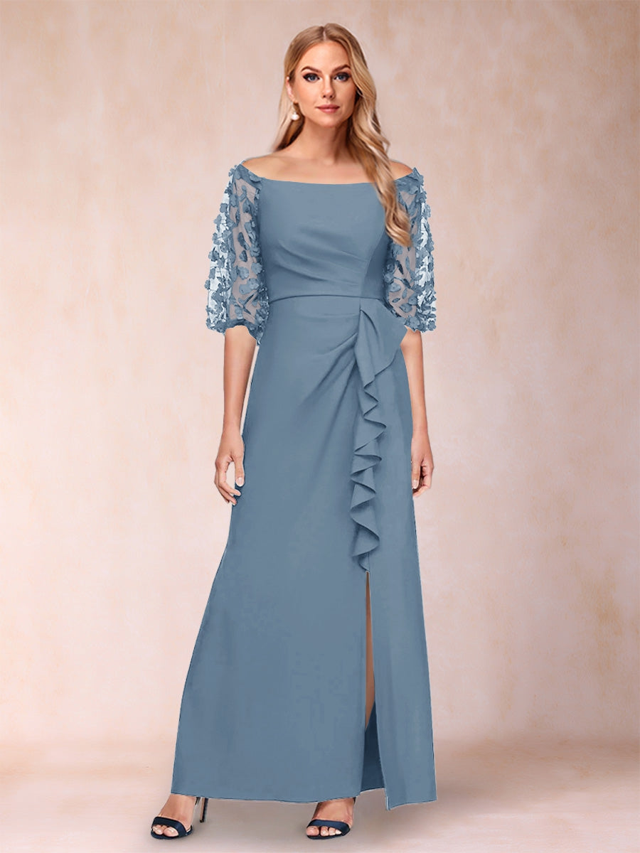 Amelia Claire Steel Blue front view mother of the bride dress