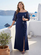 Seraphina Rose Navy Blue front view mother of the bride dress