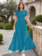 Bernadette Rose Turquoise front view mother of the bride dress
