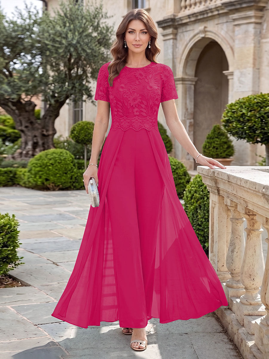 Bernadette Rose Fuchsia front view mother of the bride dress