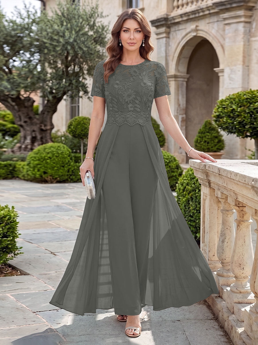 Bernadette Rose Grey front view mother of the bride dress