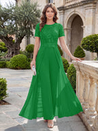 Bernadette Rose Forest Green front view mother of the bride dress
