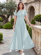 Bernadette Rose Sky Blue front view mother of the bride dress