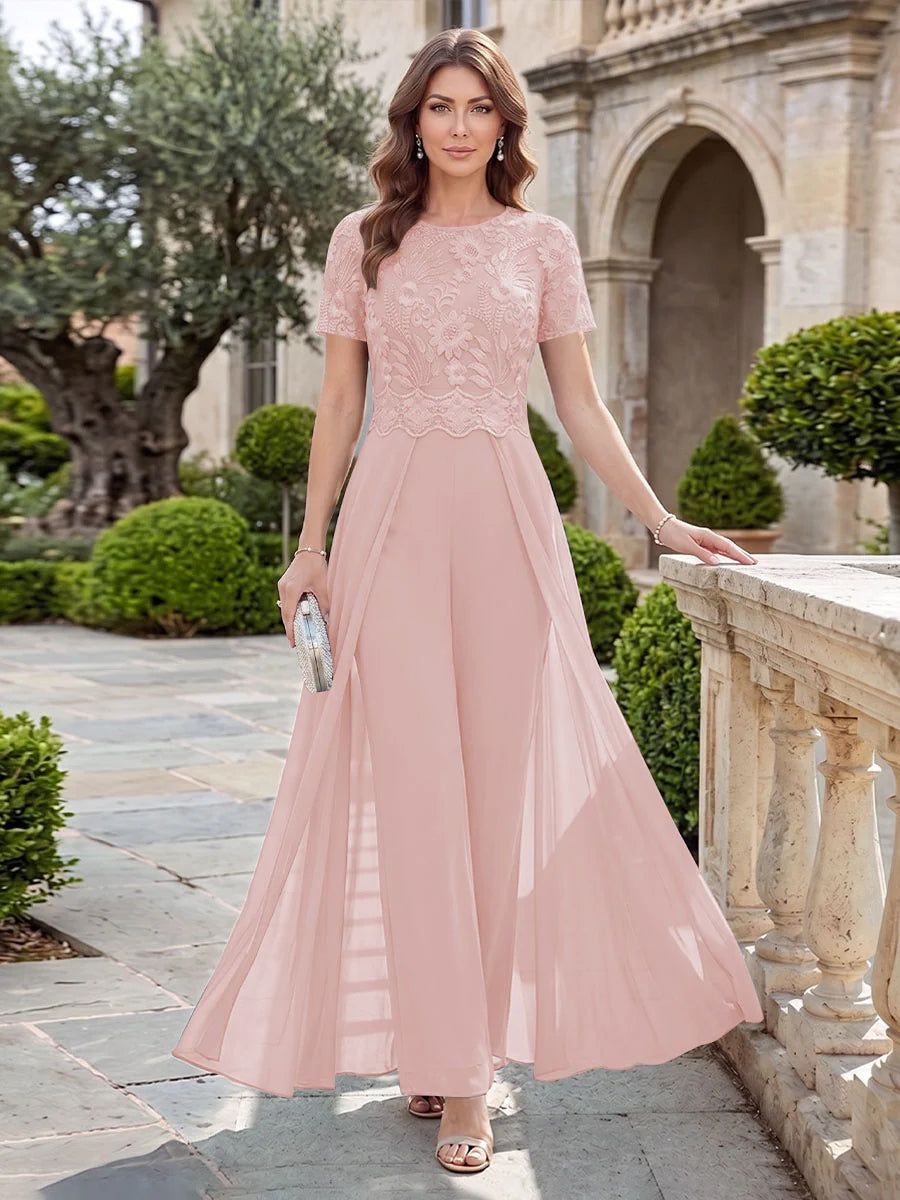 Bernadette Rose Pearl Pink front view mother of the bride dress