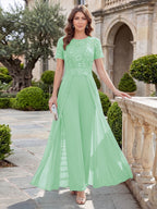 Bernadette Rose Mint Green front view mother of the bride dress