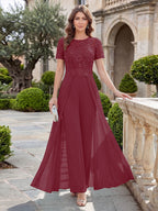 Bernadette Rose Plum front view mother of the bride dress