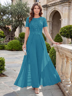 Bernadette Rose Ocean Blue front view mother of the bride dress