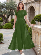 Bernadette Rose Olive Green front view mother of the bride dress