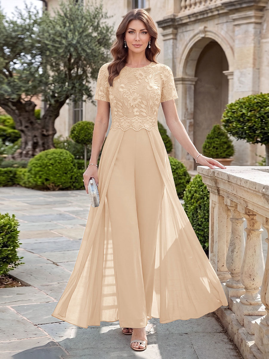 Bernadette Rose Peach front view mother of the bride dress